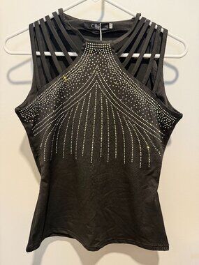 CBR Rhinestone Black Top • NWT • Size Large
